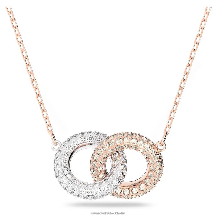 Swarovski sten halsband P28L18 Smycken sammanflätade cirklar, vit, roséguld pläterad