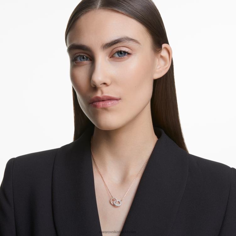Swarovski sten halsband P28L18 Smycken sammanflätade cirklar, vit, roséguld pläterad