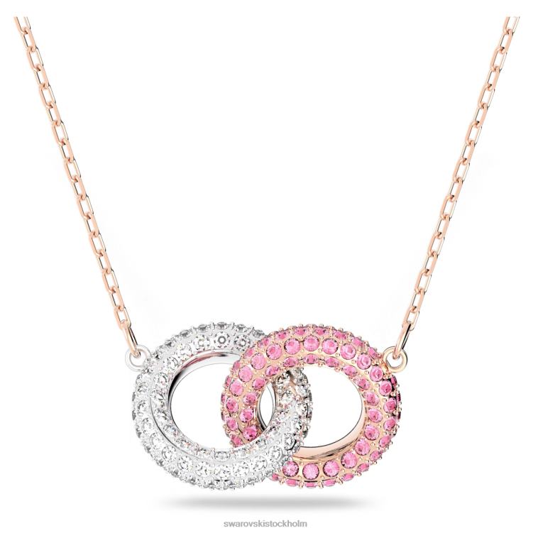 Swarovski sten halsband P28L35 Smycken sammanflätade cirklar, rosa, roséguld pläterade