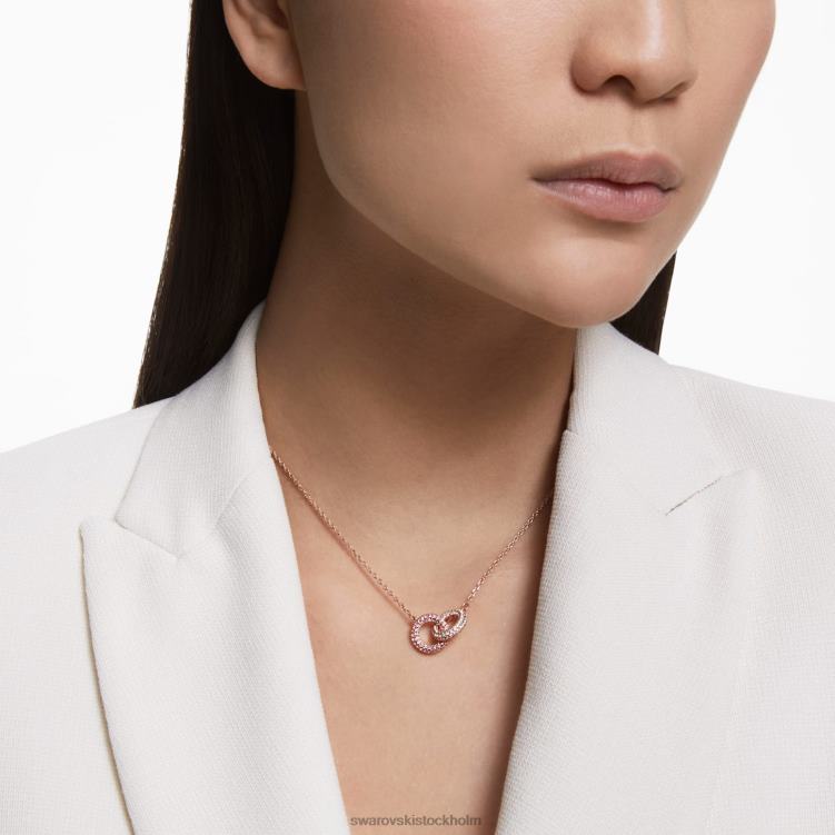 Swarovski sten halsband P28L35 Smycken sammanflätade cirklar, rosa, roséguld pläterade
