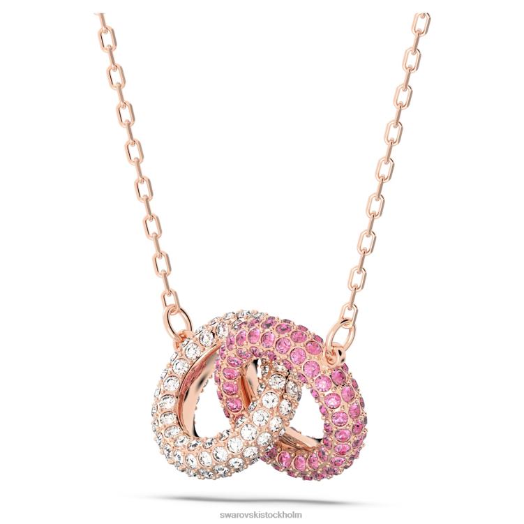 Swarovski sten halsband P28L35 Smycken sammanflätade cirklar, rosa, roséguld pläterade