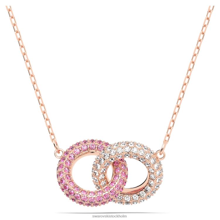 Swarovski sten halsband P28L35 Smycken sammanflätade cirklar, rosa, roséguld pläterade