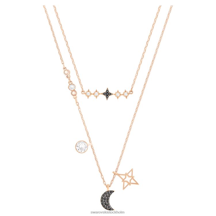 Swarovski symboliskt halsband P28L24 Smycken måne och stjärna, svart, roséguld pläterad