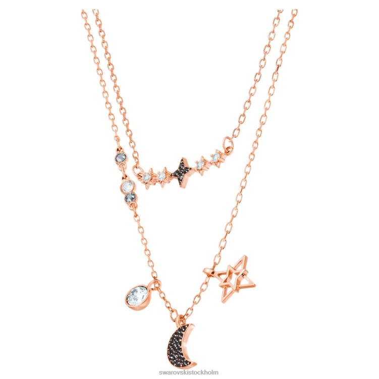 Swarovski symboliskt halsband P28L24 Smycken måne och stjärna, svart, roséguld pläterad
