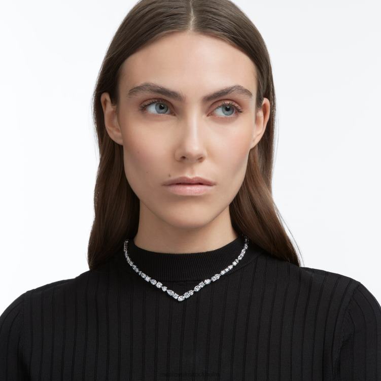Swarovski tennis deluxe v-halsband P28L60 Smycken blandade snitt, vita, rodiumpläterade