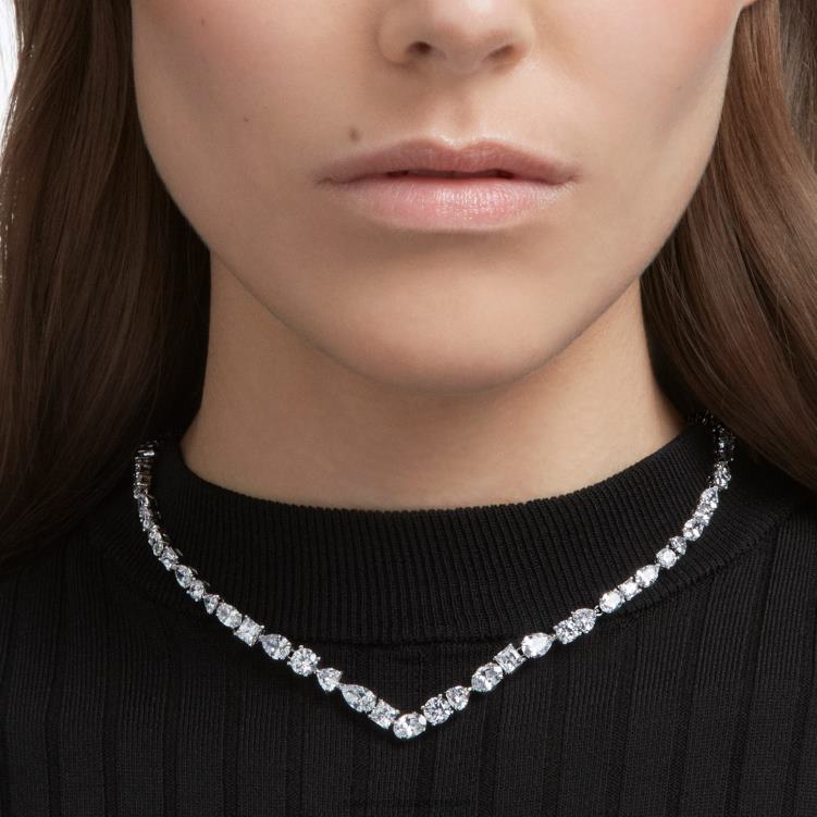 Swarovski tennis deluxe v-halsband P28L60 Smycken blandade snitt, vita, rodiumpläterade