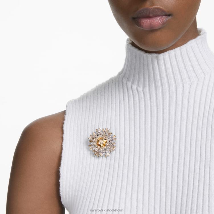Swarovski evigt blomsterhänge och brosch P28L229 Smycken blomma, gul, blandad metallfinish