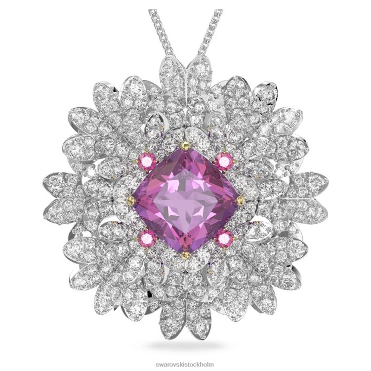 Swarovski evigt blomsterhänge och brosch P28L336 Smycken blomma, rosa, blandad metallfinish