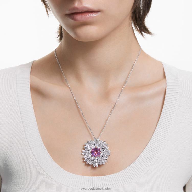 Swarovski evigt blomsterhänge och brosch P28L336 Smycken blomma, rosa, blandad metallfinish
