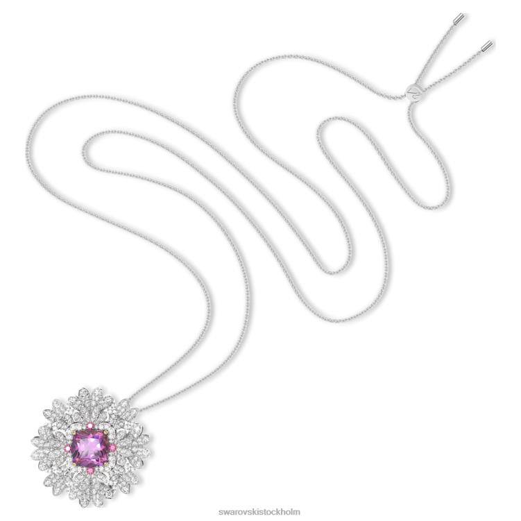 Swarovski evigt blomsterhänge och brosch P28L336 Smycken blomma, rosa, blandad metallfinish