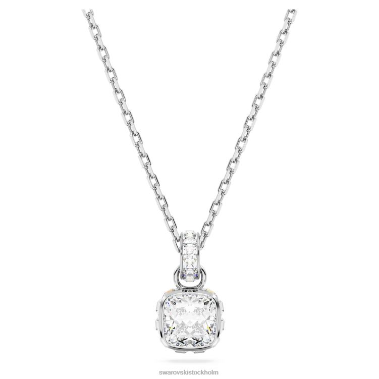 Swarovski födelsestenshänge fyrkantigt skuren P28L192 Smycken april, vit, rodiumpläterad