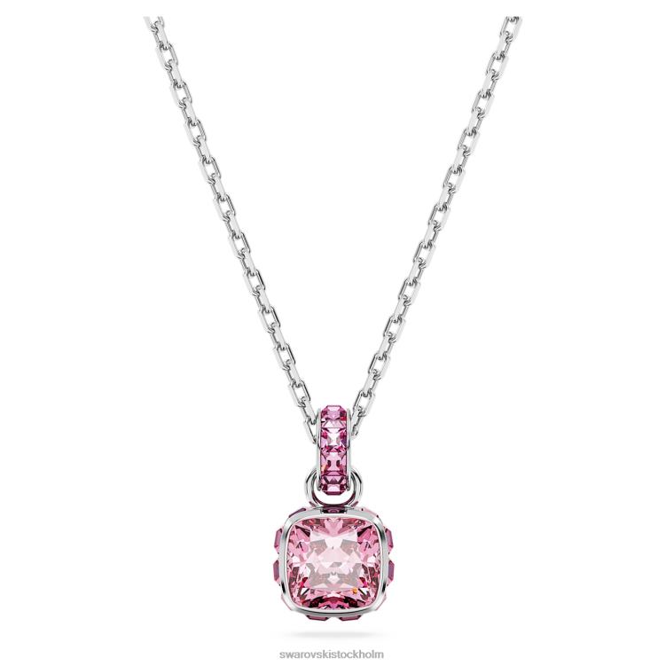 Swarovski födelsestenshänge fyrkantigt skuren P28L196 Smycken oktober, rosa, rodiumpläterad