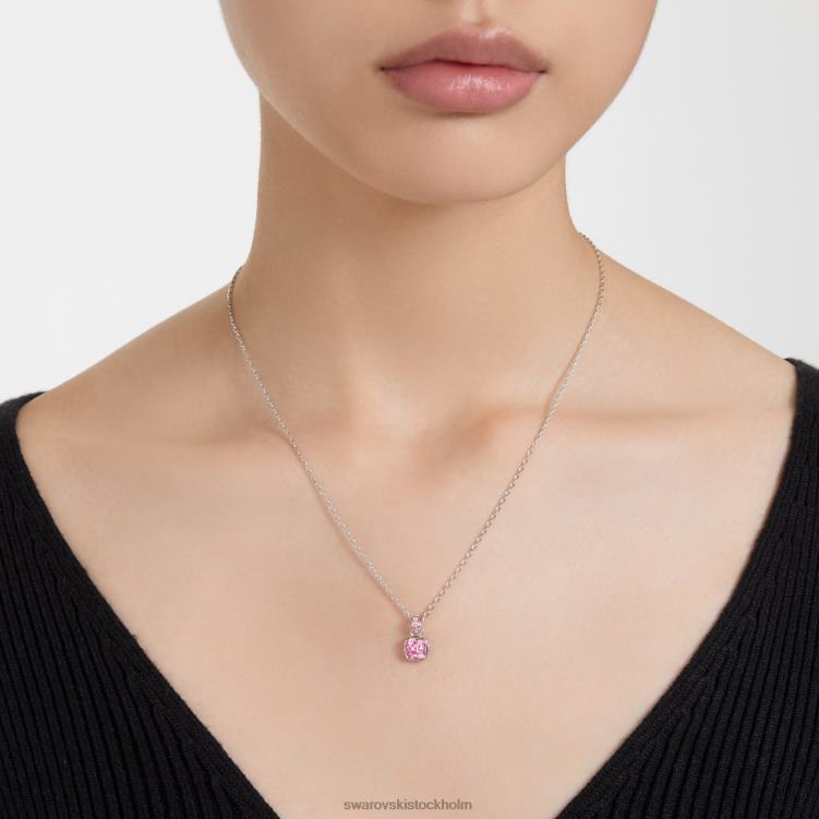 Swarovski födelsestenshänge fyrkantigt skuren P28L196 Smycken oktober, rosa, rodiumpläterad