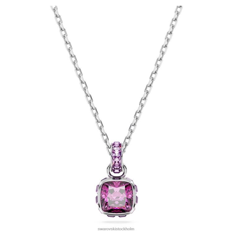 Swarovski födelsestenshänge fyrkantigt skuren P28L211 Smycken februari, rosa, rodiumpläterad