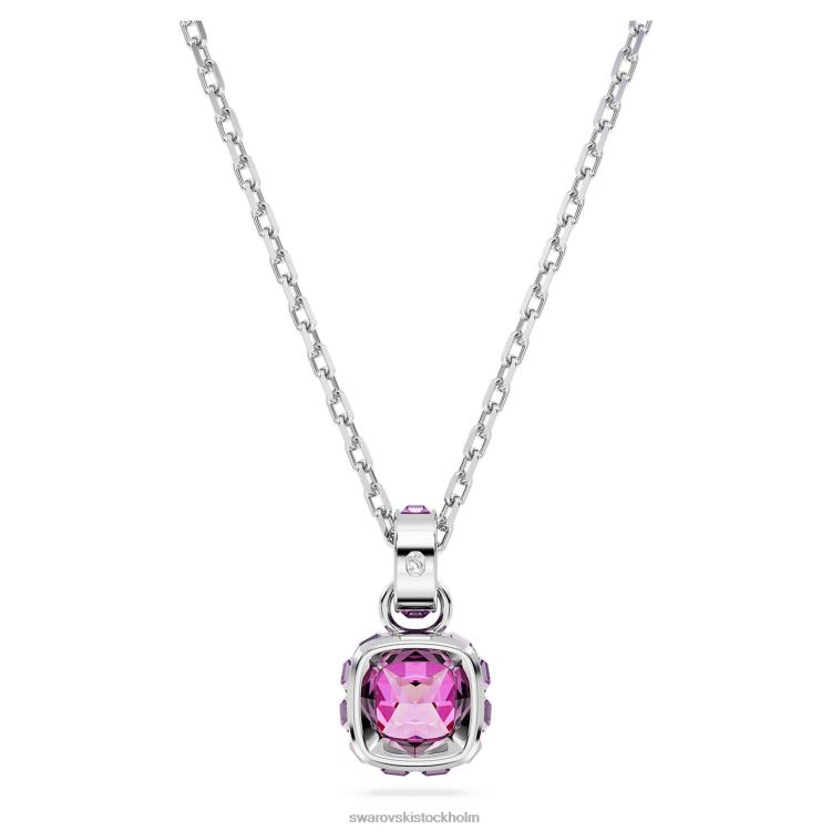 Swarovski födelsestenshänge fyrkantigt skuren P28L211 Smycken februari, rosa, rodiumpläterad