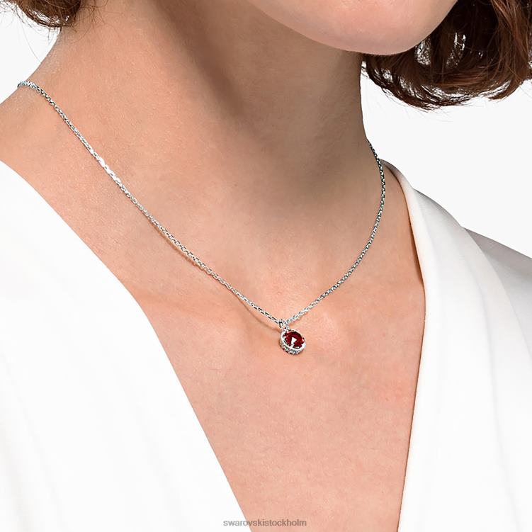Swarovski födelsestenshänge rundskuret P28L317 Smycken januari, röd, rodiumpläterad