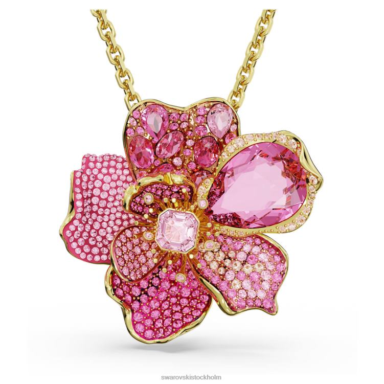 Swarovski florere hänge och brosch P28L331 Smycken bana, blomma, rosa, guldfärgad
