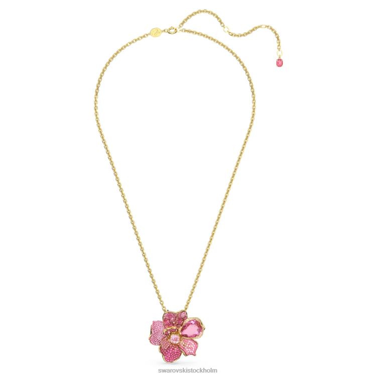 Swarovski florere hänge och brosch P28L331 Smycken bana, blomma, rosa, guldfärgad