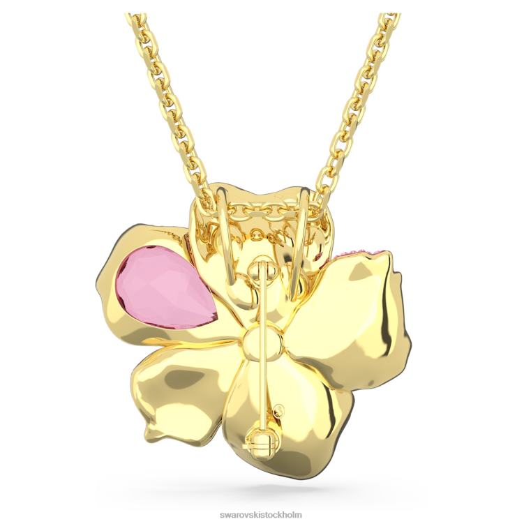 Swarovski florere hänge och brosch P28L331 Smycken bana, blomma, rosa, guldfärgad