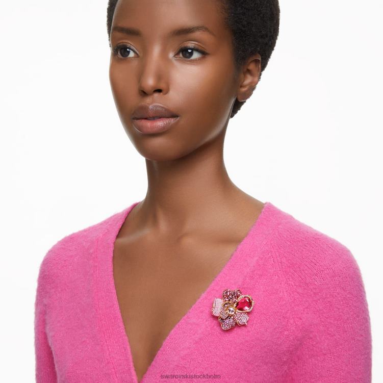 Swarovski florere hänge och brosch P28L331 Smycken bana, blomma, rosa, guldfärgad