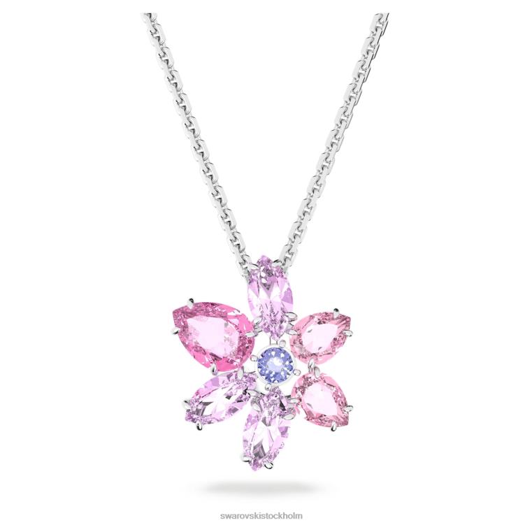 Swarovski gema hänge P28L161 Smycken blandade snitt, blomma, rosa, rodiumpläterad