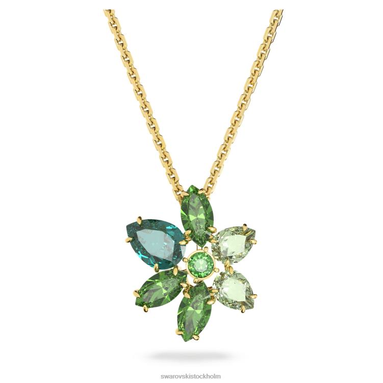 Swarovski gema hänge P28L163 Smycken blandade snitt, blomma, grön, guldfärgad