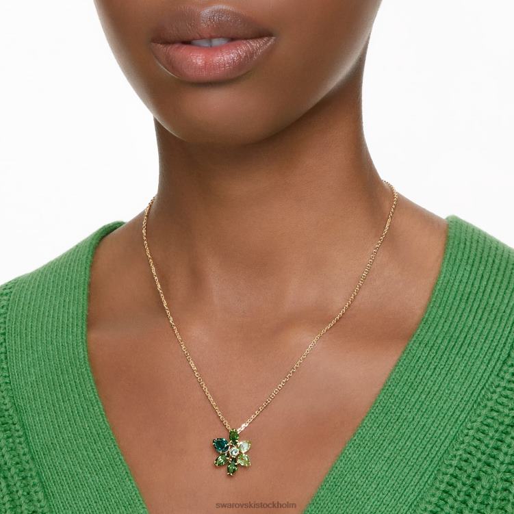 Swarovski gema hänge P28L163 Smycken blandade snitt, blomma, grön, guldfärgad