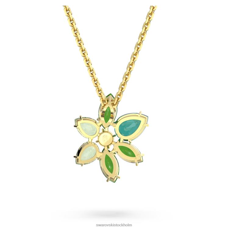 Swarovski gema hänge P28L163 Smycken blandade snitt, blomma, grön, guldfärgad