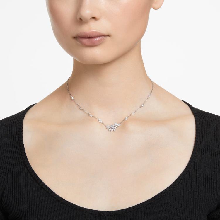 Swarovski gema hänge P28L194 Smycken blandade snitt, blomma, vit, rodiumpläterad