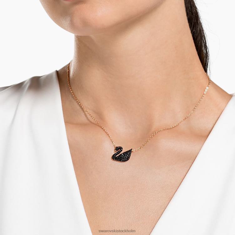Swarovski ikoniskt svanhänge P28L168 Smycken svan, svart, roséguld pläterad