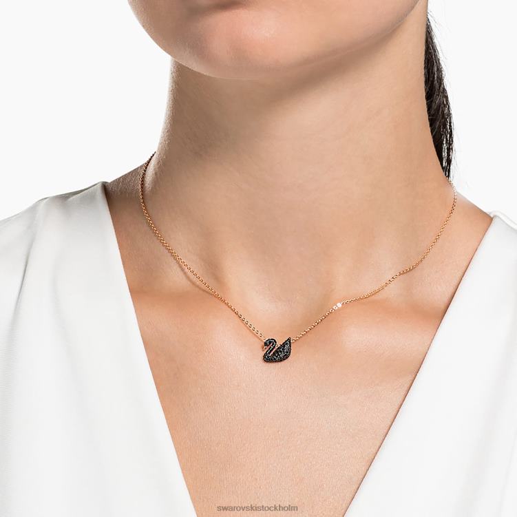 Swarovski ikoniskt svanhänge P28L174 Smycken svan, svart, roséguld pläterad