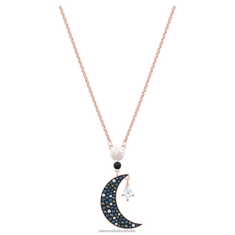 Swarovski symboliskt hänge P28L186 Smycken måne och stjärna, flerfärgad, roséguld pläterad