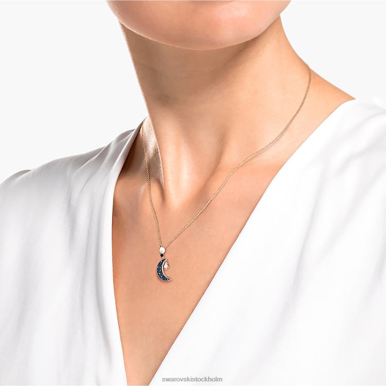 Swarovski symboliskt hänge P28L186 Smycken måne och stjärna, flerfärgad, roséguld pläterad