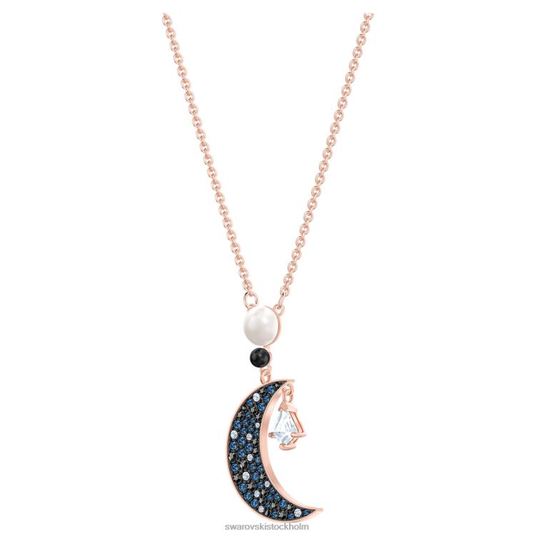 Swarovski symboliskt hänge P28L186 Smycken måne och stjärna, flerfärgad, roséguld pläterad