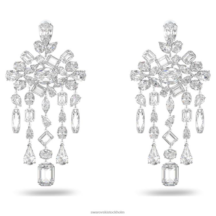 Swarovski gema clip örhängen P28L941 Smycken blandade snitt, ljuskrona, vit, rodiumpläterad