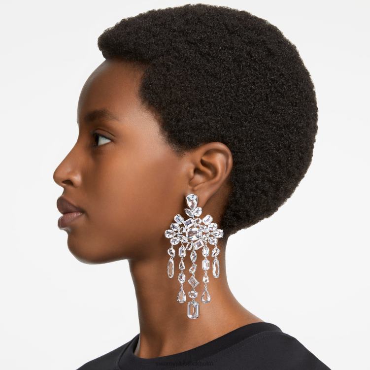 Swarovski gema clip örhängen P28L941 Smycken blandade snitt, ljuskrona, vit, rodiumpläterad