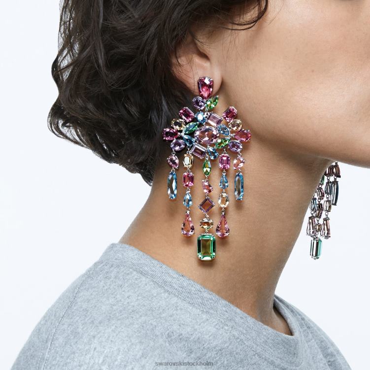 Swarovski gema clip örhängen P28L955 Smycken blandade snitt, ljuskrona, flerfärgad, rodiumpläterad