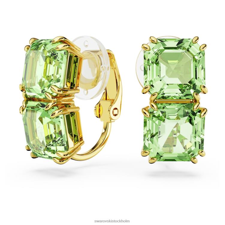 Swarovski millenia clip örhängen P28L942 Smycken fyrkantigt skuren, grön, guldfärgad