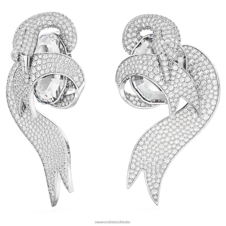 Swarovski mode svanklämma örhängen P28L946 Smycken asymmetrisk design, svan, vit, rodiumpläterad