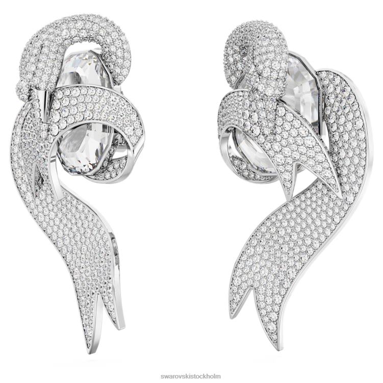 Swarovski mode svanklämma örhängen P28L946 Smycken asymmetrisk design, svan, vit, rodiumpläterad