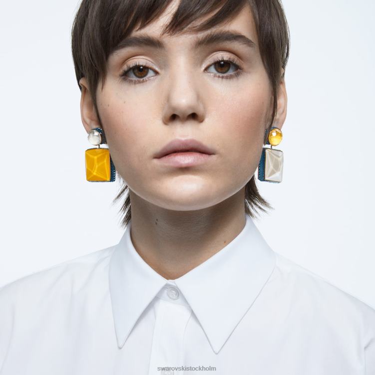 Swarovski orbita clip örhängen P28L950 Smycken asymmetrisk design, fyrkantig skärning, flerfärgad, guldfärgad