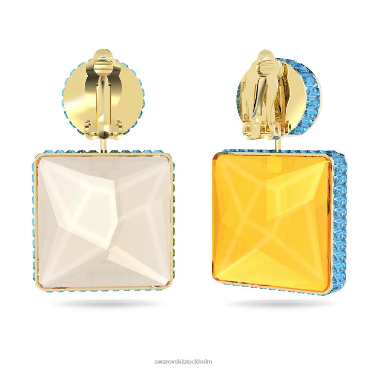 Swarovski orbita clip örhängen P28L950 Smycken asymmetrisk design, fyrkantig skärning, flerfärgad, guldfärgad