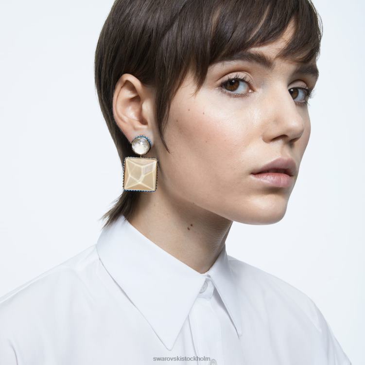 Swarovski orbita clip örhängen P28L950 Smycken asymmetrisk design, fyrkantig skärning, flerfärgad, guldfärgad
