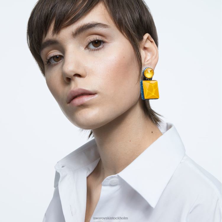 Swarovski orbita clip örhängen P28L950 Smycken asymmetrisk design, fyrkantig skärning, flerfärgad, guldfärgad