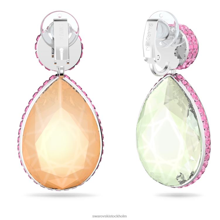 Swarovski orbita clip örhängen P28L957 Smycken asymmetrisk design, drop cut, flerfärgad, rodiumpläterad