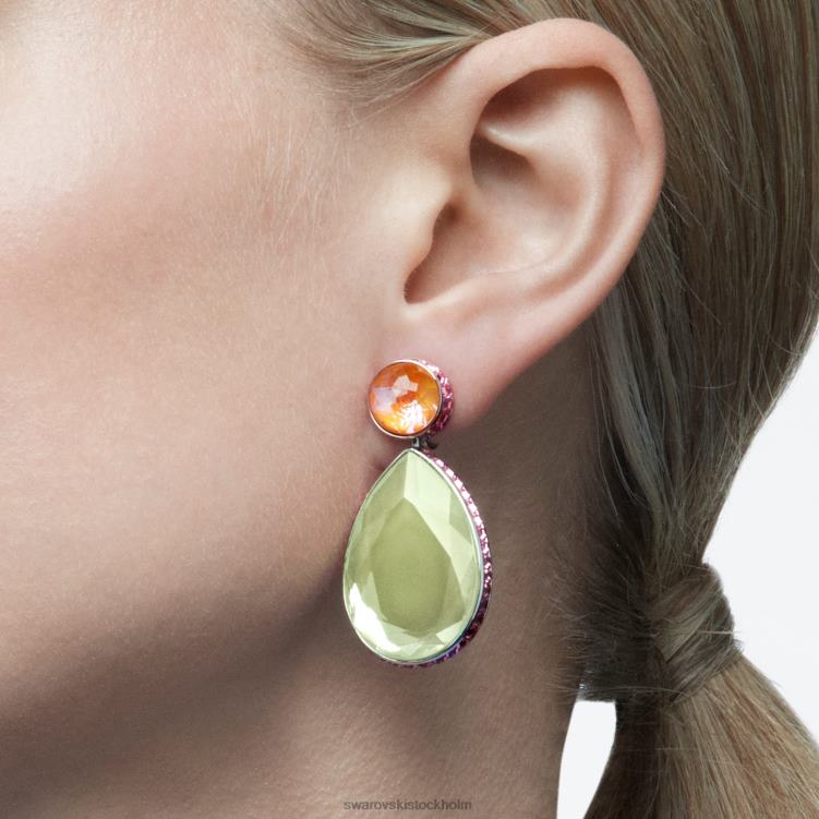 Swarovski orbita clip örhängen P28L957 Smycken asymmetrisk design, drop cut, flerfärgad, rodiumpläterad