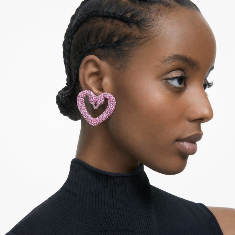 Swarovski una clip örhängen P28L947 Smycken hjärta, rosa, rodiumpläterad