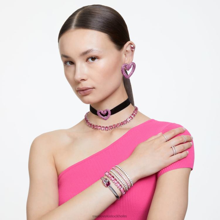 Swarovski una clip örhängen P28L947 Smycken hjärta, rosa, rodiumpläterad