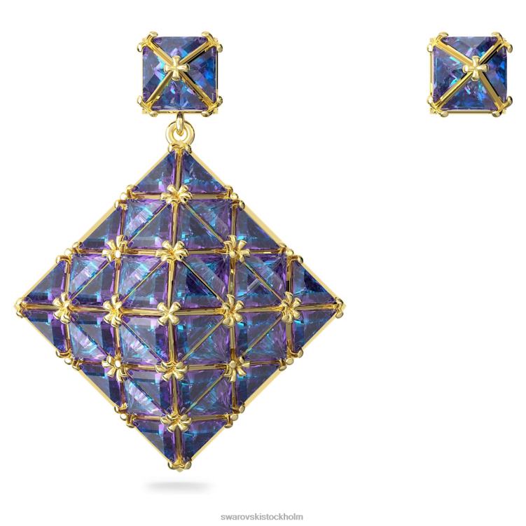 Swarovski curiosa droppörhängen P28L851 Smycken asymmetrisk design, blå, guldfärgad