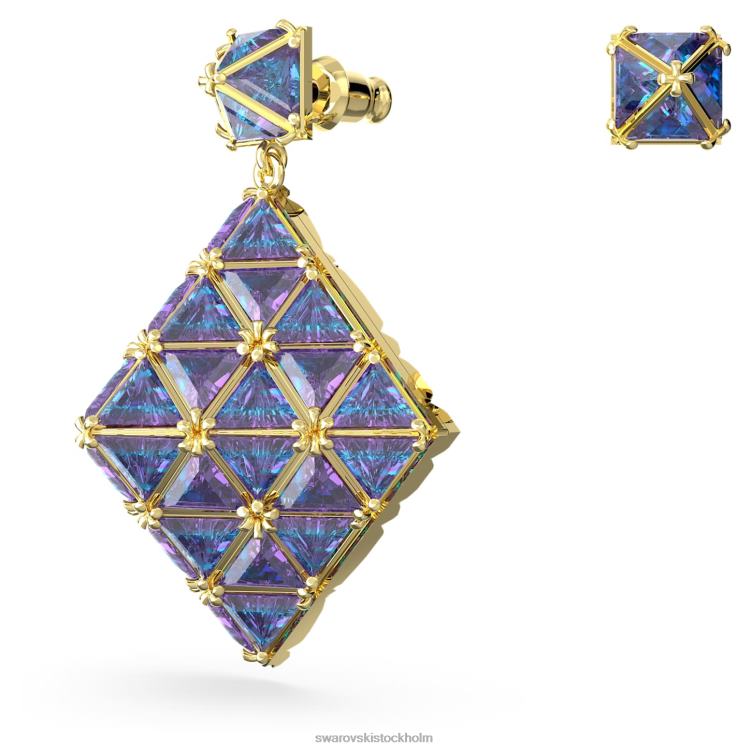 Swarovski curiosa droppörhängen P28L851 Smycken asymmetrisk design, blå, guldfärgad